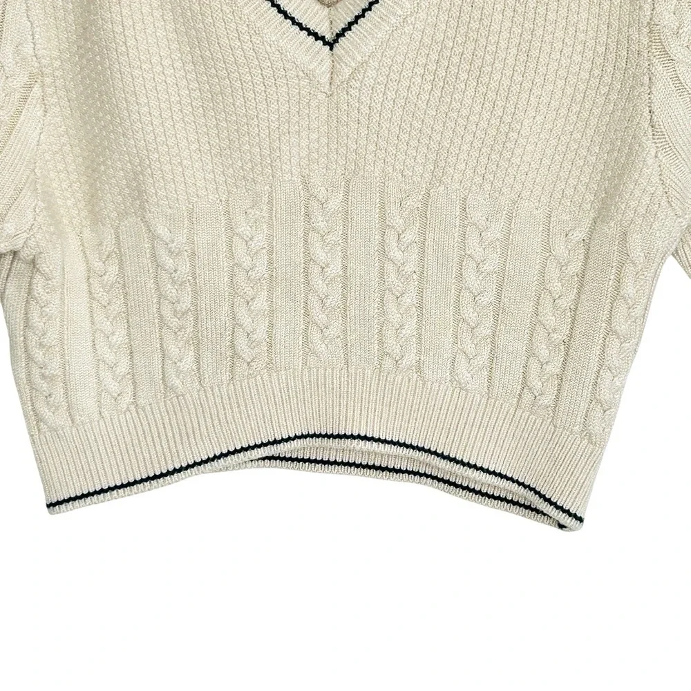 Free People Catch Your Eye Swit Sweater Small Preppy Cropped Cable Knit V Neck‎